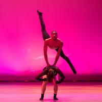Two dance students on stage practicing