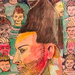 A painting with a profile of a male head and others behind him