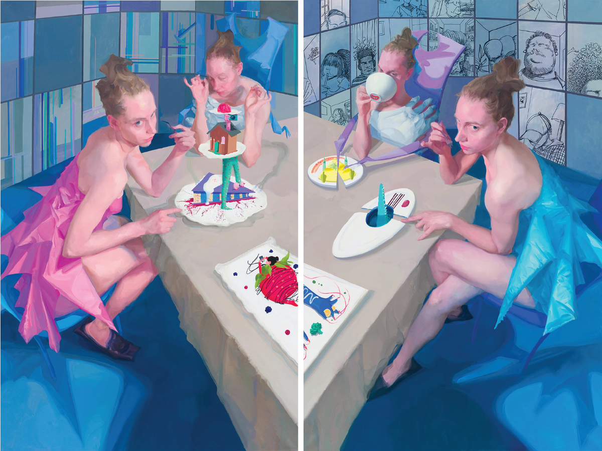 Oil on linen ballerina sitting at a table