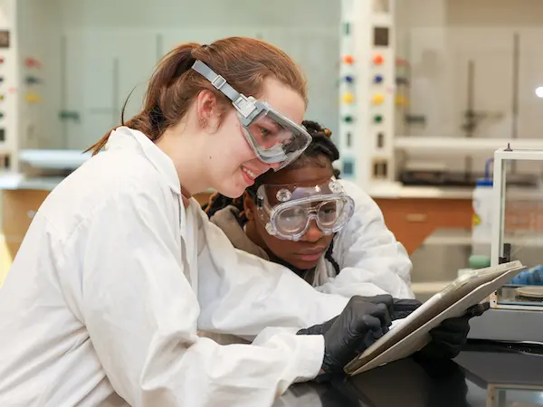 science students in lab with protective gear on