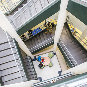 a set of staircases looking down