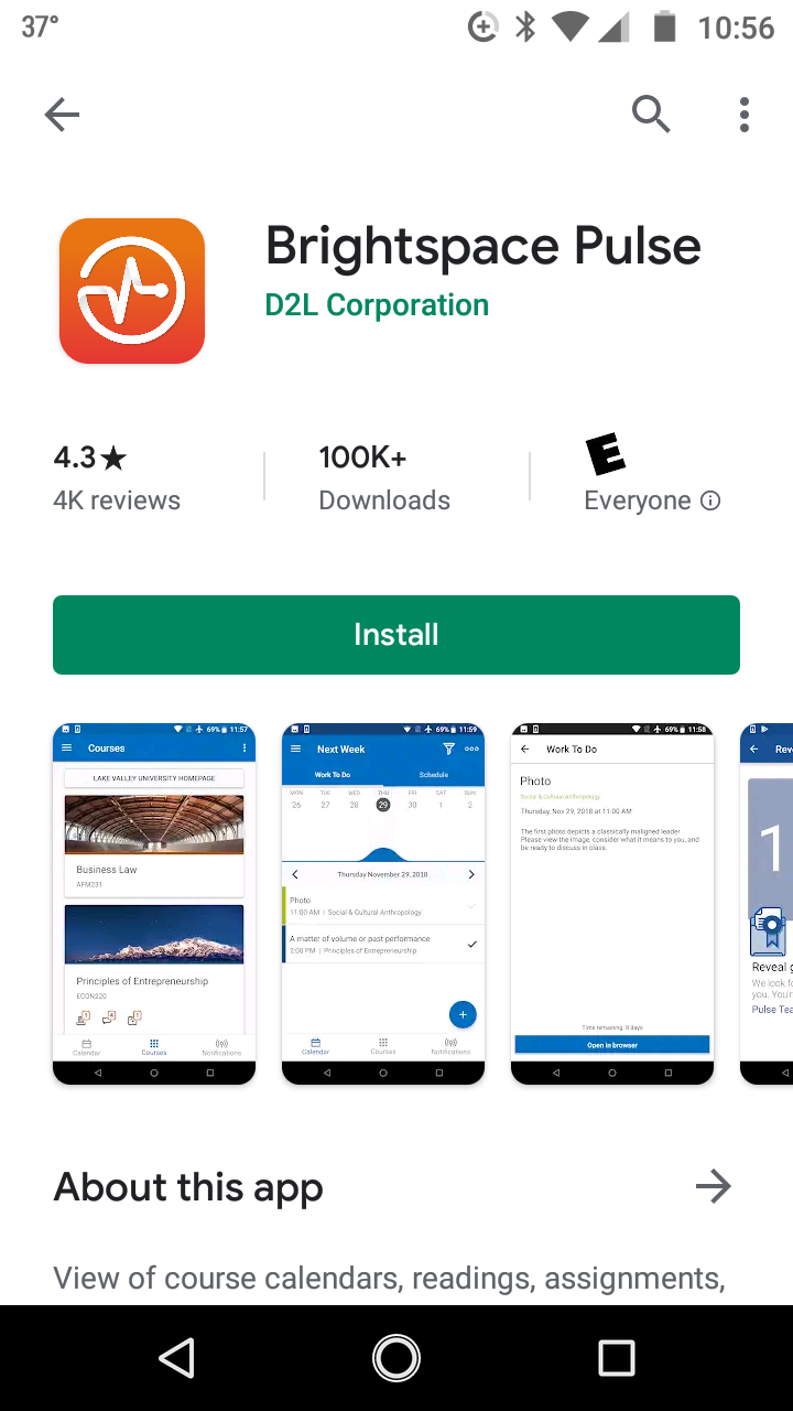 Pulse app download page in Google Plat as it appears on Android