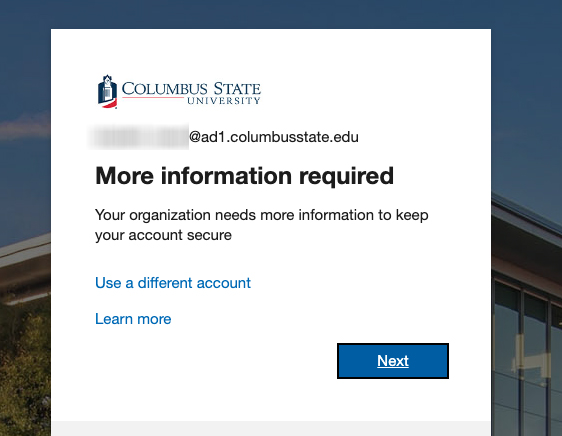 screenshot of a webpage prompting the user to enter additional information for security purposes